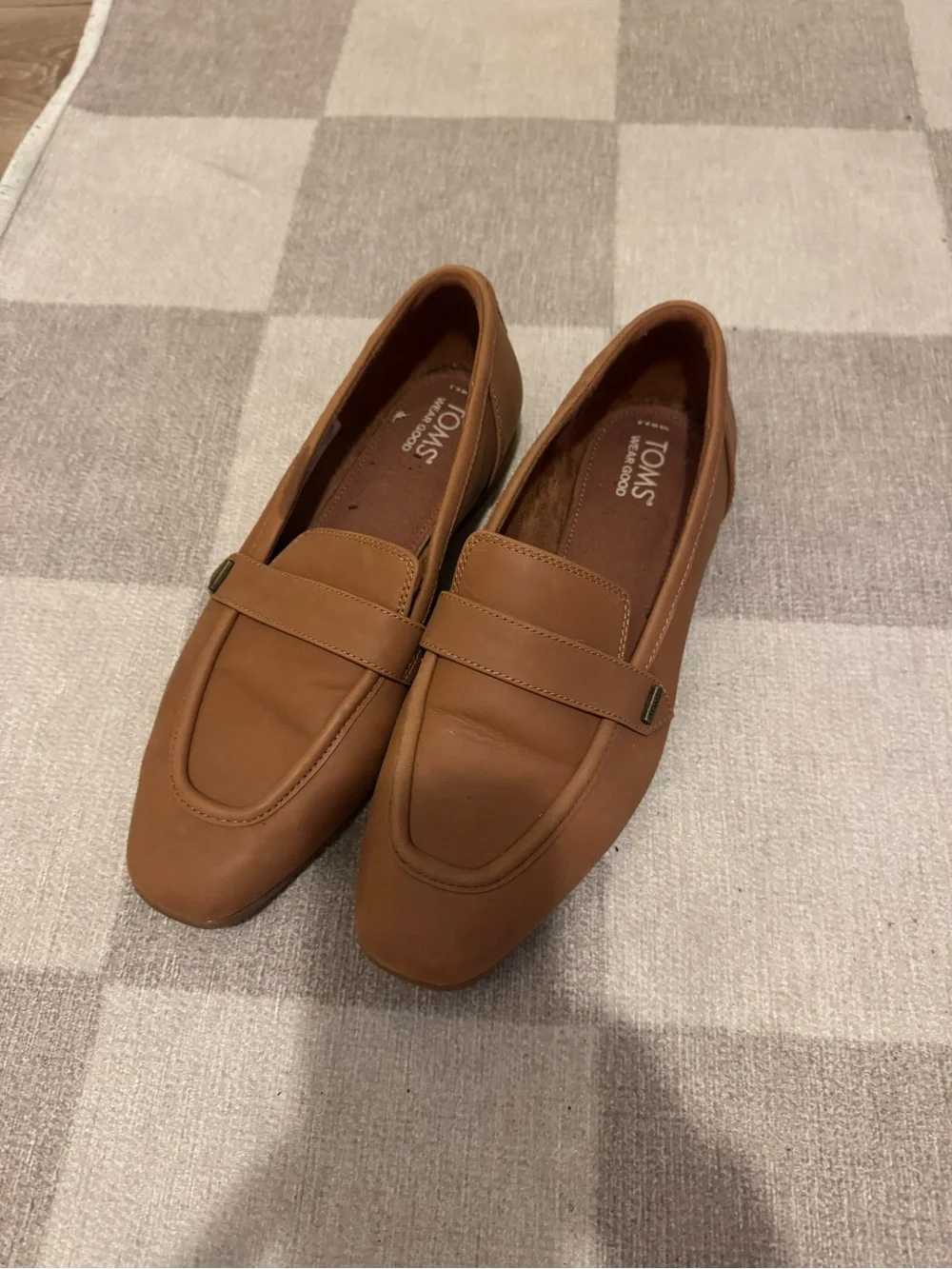 TOMS Women’s Cognac Brown Leather Slip-On Loafers